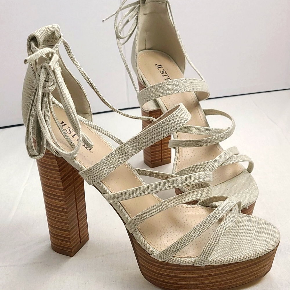 Cream lace-up heels